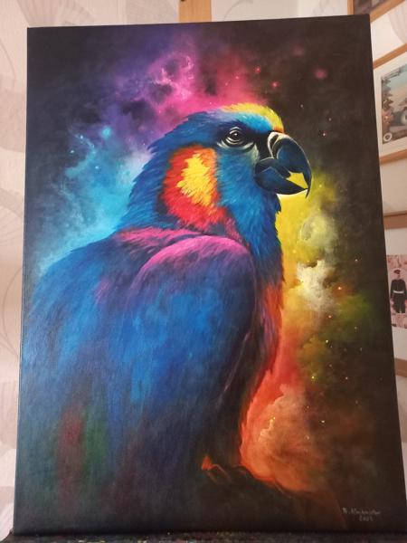 Kosmos - obraz akrylowy, wykończony werniksem. Krosno bawełniane Rozm.50x70 Rok 2024