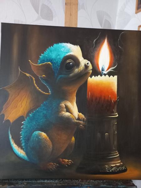 Flammo-obraz akrylowy,wykończony satynowym werniksem na bawełnianym krośnie. Rozm.60x60, Rok 2024