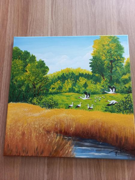 "Las jesięnną porą" Kolejny obraz namalowany na kartonie, Rozmiar 50x60, Rok 2017