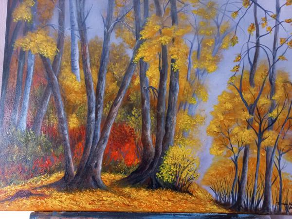 Dotyk jesieni, obraz akrylowy, wykończony werniksem Rozm.50x70 Rok 2024