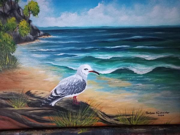 Mewa - obraz akrylowy, wykończony werniksem Krosno bawełniane Rozm.30x40 Rok 2024