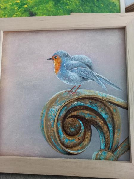 Rudzik,krosno bawełniane, farby akrylowe,wykończenie werniksem, Rozm 20x20, Rok 2023